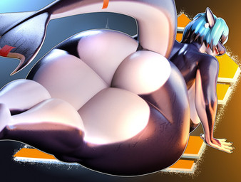 anthro big_breasts big_butt big_tail bikini black_bikini black_clothing black_swimwear blue_hair breasts butt clothing curvy_figure female hair huge_breasts huge_butt hyper hyper_butt looking_back lying multicolored_body on_front orange_stripes rear_view solo stripes stylized_background swimwear tail thick_thighs two-piece_swimsuit two_tone_body wet wide_hips mechanicalstage valorlynz_(modeler) zea_nalya aquatic cetacean dolphin mammal oceanic_dolphin orca toothed_whale 3d_(artwork) absurd_res digital_media_(artwork) hi_res