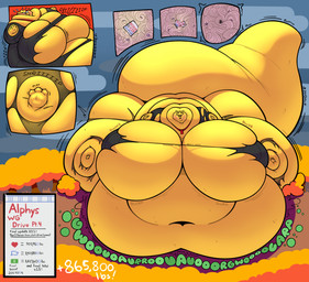 anthro belly belly_on_ground big_belly big_breasts big_tail blush bodily_fluids breasts chubby_cheeks clothing double_chin eyewear fat_arms fat_legs fat_neck fat_rolls feet female flying_sweatdrops food glasses huge_belly huge_breasts huge_tail hyper hyper_belly hyper_breasts hyper_tail immobile long_tail macro morbidly_obese morbidly_obese_anthro morbidly_obese_female motion_lines navel neck_rolls noodles obese obese_anthro obese_female outgrowing_clothes outside overweight overweight_anthro overweight_female plant profanity rapid_weight_gain rumbling_stomach scarf solo sound_effects sweat sweatdrop tail text thick_tail torn_clothing tree weight_gain weight_gain_sequence yellow_body geckomania undertale_(series) alphys lizard reptile scalie 2025 comic english_text hi_res trans_(lore) trans_woman_(lore)