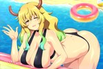 bent_over big_breasts bikini bikini_thong blonde_hair breast_rest breasts butt clothing female hair horn looking_at_viewer not_furry one_eye_closed solo swimwear two-piece_swimsuit water wink lindaroze_(artist) miss_kobayashi's_dragon_maid quetzalcoatl_(dragon_maid) horned_humanoid humanoid 3:2 digital_media_(artwork)