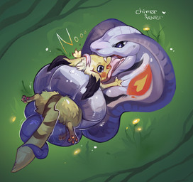 coiling duo feral feral_pred feral_prey male male/male male_pred male_prey predator/prey purple_body purple_eyes tongue tongue_out vore yellow_body chimerfever nintendo pokemon ekans generation_1_pokemon pikachu pokemon_(species) reptile scalie snake absurd_res hi_res