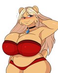 anthro blush bra breasts bulging_breasts cleavage cleavage_overflow clothed clothing female hair lingerie panties potbelly red_bra red_clothing red_panties red_underwear solo underwear jwinkz amara_(jwinkz) bear mammal hi_res