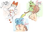 after_sex animal_genitalia anthro backsack balls balls_deep blue_body blue_eyes blush bodily_fluids breasts butt cheek_spots cum cum_from_mouth cum_from_penis cum_from_pussy cum_in_mouth cum_in_pussy cum_inside cum_on_breasts deep_penetration deep_throat duo ejaculation erection eyes_closed face_fucking fake_ears fake_rabbit_ears female female_on_anthro female_penetrated feral from_behind_position fur genital_fluids genitals green_body group half-closed_eyes hand_on_head head_grab heart_symbol hearts_around_text human_on_anthro human_penetrated humping interspecies irrumatio larger_female larger_human larger_penetrated leaking_cum licking licking_lips licking_own_lips looking_back lying male male/female male_on_human male_penetrating male_penetrating_female male_penetrating_human multicolored_body multicolored_fur narrowed_eyes naughty_face nipples nude offscreen_character offscreen_human on_back oral oral_penetration orange_body orange_fur penetration penile penis perching_position pokephilia pussy semi-anthro sex sheath simple_background size_difference smaller_male smile solo speech_bubble spread_legs spreading suggestive_look tail tongue tongue_out two_tone_body two_tone_fur white_background white_body white_fur furfursha nintendo pokemon generation_8_pokemon grookey human mammal pokemon_(species) scorbunny sobble
