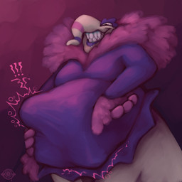 abdominal_bulge ambiguous_gender bodily_fluids clothed clothing crossdressing dress drooling eyelashes forced holding_belly larger_pred lips lipstick makeup male male/ambiguous male_pred oral_vore overweight overweight_male overweight_taur proboscis_(anatomy) saliva sharp_teeth size_difference solo stripes struggling struggling_prey teeth trunk_(anatomy) unwilling_prey vore analog_vorer monster taur 1:1 hi_res