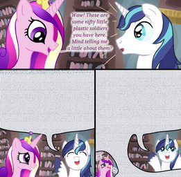 crown dialogue duo female feral headgear horn inside library male speech_bubble starry_eyes text wall_of_text wings badday_(artist) friendship_is_magic hasbro my_little_pony mythology princess_cadance_(mlp) shining_armor_(mlp) equid equine mammal mythological_creature mythological_equine unicorn winged_unicorn comic english_text
