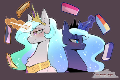 blue_body blue_eyes blue_fur blush book crown duo envelope eyelashes female feral fur half-closed_eyes headgear horn magic narrowed_eyes pink_eyes pseudo_hair text tiara unicorn_horn white_body white_fur cold-blooded-twilight friendship_is_magic hasbro my_little_pony mythology princess_celestia_(mlp) princess_luna_(mlp) equid equine mammal mythological_creature mythological_equine unicorn 2025 3:2 artist_name english_text hi_res sibling_(lore) sister_(lore) sisters_(lore)