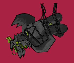 andromorph anthro bdsm blood bodily_fluids bondage bound genitals intersex looking_at_viewer nude simple_background solo suspension tail vulva openfracturesday mammal absurd_res digital_media_(artwork) hi_res nonbinary_(lore)