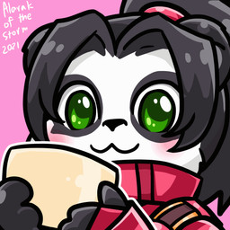 anthro black_body black_fur black_hair black_nose blinking blush clothing container countershade_face countershading cup drinking female fingerless_gloves fur gloves green_eyes hair handwear holding_container holding_cup holding_object long_hair pink_background pink_clothing pink_shirt pink_topwear ponytail shirt simple_background smile solo topwear young young_anthro young_female alarakofthestorm blizzard_entertainment warcraft li_li_stormstout bear mammal pandaren 1:1 2021 animated bust_portrait digital_drawing_(artwork) digital_media_(artwork) portrait