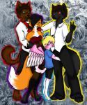 anthro black_body black_fur black_hair blonde_hair blue_eyes brown_body brown_fur brown_hair clothing female fur green_eyes group hair orange_body orange_fur pink_body pink_fur red_eyes white_body white_fur psycoticsnake eme lila_fox roketchu avian bird canid canine canis hybrid mammal wolf digital_media_(artwork)