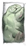 anthro body_pillow elbow_fin fin fin_frill frill_(anatomy) green_body green_scales male nude overweight overweight_anthro overweight_male pillow scales solo tail tail_fin whisker_ring raylor_7 league_of_legends riot_games tencent tahm_kench_(lol) catfish demon fish humanoid marine 2022 absurd_res colored hi_res