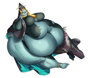 5_fingers belly belly_overhang belly_rolls bent_arm big_belly big_breasts biped black_body black_bottomwear black_clothing black_headwear black_jacket black_skin black_skirt black_topwear blue_body blue_eyebrows blue_eyeshadow blue_markings blue_skin bottomwear breasts clothed clothed_female clothed_humanoid clothing curvy_figure deep_navel eyebrows eyeshadow featureless_breasts feet female female_humanoid fingers floating hair hand_on_own_belly headgear headwear huge_belly huge_thighs humanoid_feet humanoid_hands jacket leg_markings light lips long_hair looking_at_viewer makeup markings multicolored_body multicolored_skin multicolored_skirt navel not_furry obese obese_female obese_humanoid open_mouth orange_hair overweight overweight_female overweight_humanoid plantigrade purple_lips red_eyes skirt solo tan_anklet text thick_thighs topwear yellow_sclera comedii nintendo the_legend_of_zelda twilight_princess midna_(true_form) humanoid twili 2024 absurd_res artist_name colored digital_drawing_(artwork) digital_media_(artwork) english_description full-length_portrait hi_res lighting portrait shaded