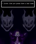 alternate_universe bone clothed clothing female fur hoodie long_ears red_eyes skeleton skull solo text topwear white_body white_fur big_white_frige altertale undertale undertale_(series) gaster_blaster toriel toriel_(altertale) animated_skeleton boss_monster_(undertale) bovid caprine mammal undead 5:6 absurd_res english_text hi_res