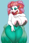 anthro anthrofied areola big_breasts blush breasts cleavage clothed clothing colored_nails female green_body hair huge_breasts lips nails pokemorph red_hair seductive solo thick_bottom_lip wide_hips niis nintendo pokemon florges generation_6_pokemon pokemon_(species) red_flower_florges hi_res