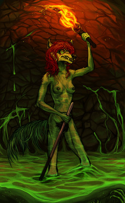 anthro axe breasts cave female holding_object holding_torch melee_weapon nipples nude pubes slime solo torch weapon wet archean0arrr blizzard_entertainment warcraft rubella_the_worgen canid mammal werecanid werecreature worgen absurd_res hi_res