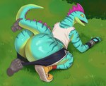 all_fours anthro big_butt bottomwear bubble_butt butt clothed clothing clothing_pull femboy green_body handwear looking_at_viewer male panties panties_down partially_clothed presenting presenting_hindquarters scales simple_background solo tail thick_thighs underwear underwear_down wide_hips goldcrustedchicken epic_games fortnite lizzik_(fortnite) lizard reptile scalie absurd_res digital_media_(artwork) hi_res