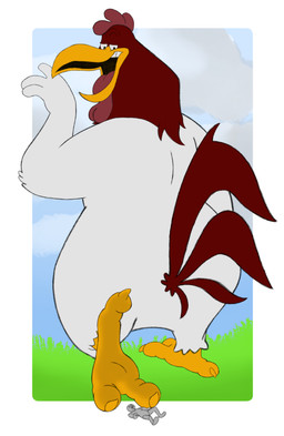 ambiguous_gender anthro beak big_butt butt duo extreme_size_difference feathers feet looking_at_another looking_back looking_back_at_another looking_down looking_down_at_another macro male micro monobutt open_mouth raised_tail rear_view red_body red_feathers size_difference smile solo_focus tail tail_feathers tongue walking white_body white_feathers devilhusker looney_tunes warner_brothers anon foghorn_leghorn avian bird chicken galliform humanoid phasianid digital_media_(artwork) hi_res