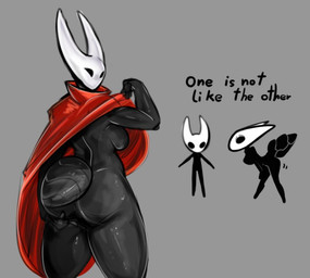 2_horns anthro arthropod_abdomen biped black_breasts black_eyes black_text breasts butt clothing eyeshadow female grey_background horn leaning leaning_forward looking_back makeup motion_lines rear_view red_clothing side_view simple_background solo standing text white_head monty_smug hollow_knight_(franchise) team_cherry hornet_(hollow_knight) arthropod 2025 english_text