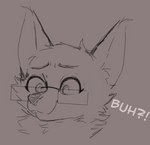 anthro brown_background buh cheek_tuft cowlick ear_tuft eyelashes eyewear facial_tuft female glasses hair inner_ear_fluff neck_tuft short_hair simple_background solo text tuft unknown_artist lynn_(deltav) canid canine canis mammal wolf headshot_portrait hi_res portrait