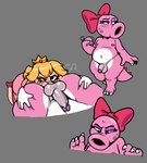 anal anthro balls blonde_hair bow_ribbon butt claws deep_rimming duo erection female female_rimming_male femboy flaccid genitals hair male male/female male_penetrated male_rimmed nipples oral penetration penis pink_body ribbons rimming sex slightly_chubby chipchell mario_bros nintendo princess_peach birdo human mammal scalie