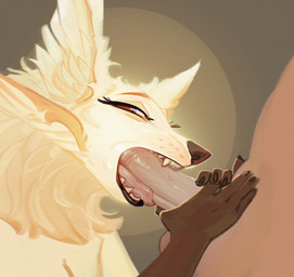 anthro balls blue_eyes brown_background brown_body brown_fur duo faceless_character faceless_human faceless_male fellatio female fur genitals hand_on_penis interspecies male male/female narrowed_eyes open_mouth oral penile penis penis_in_mouth red_eyes sex sharp_teeth simple_background squint teeth tongue white_body white_fur yellow_body yellow_fur discreet_user mylar_(discreet_user) fyre_fox human mammal 2025 hi_res