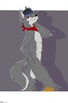 anthro clenched_teeth facial_hair fur goatee hair half-closed_eyes looking_at_viewer male mostly_nude narrowed_eyes nude pose red_scarf scarf scarf_only side_view smile solo teeth marcushunter marcus_hunter canid canine canis mammal wolf 2020 hi_res