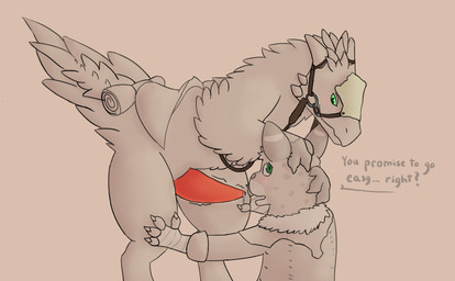 anthro anthro_on_feral bedroom_eyes bestiality blush bodily_fluids dialogue duo erection feral genital_fluids genitals green_eyes hand_on_head highlights_(coloring) imminent_oral imminent_sex male male/male male_on_feral narrowed_eyes paws penis precum seductive tapering_penis text throbbing throbbing_penis twitching benadryl_buckshot capcom monster_hunter bird_wyvern felid feline mammal seikret serval english_text hi_res line_art