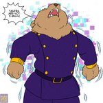 anthro belt brown_body brown_fur brown_nose clothed clothing fur male purple_clothing solo foxenawolf isla_aukate brombear bear mammal 1:1 adversarial_noise