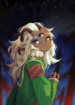 3_eyes ambiguous_gender anthro biped clothed clothed_ambiguous clothed_anthro clothing fingers fur hair horn multi_eye night outside plant sky solo star tree tinygaypirate outer_wilds solanum_(outer_wilds) alien nomai 2026 absurd_res digital_drawing_(artwork) digital_media_(artwork) hi_res female_(lore)