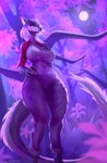 anthro big_breasts black_body black_fur black_hair breasts claws clothed clothing curvy_figure detailed_background female forest forest_background fur grey_body grey_eyes grey_fur hair horn huge_breasts inner_ear_fluff nature nature_background plant red_sclera solo tail thick_thighs tree tuft voluptuous_female white_hair wide_hips lyahim mythology amanda_whitaker dragon furred_dragon furred_scalie mythological_creature mythological_scalie scalie wingless_dragon absurd_res hi_res purple_theme