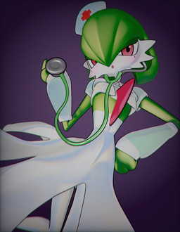 chest_spike clothing dress female flat_chested green_body green_hair hair hand_on_hip hat headgear headwear mole_under_eye nurse_clothing nurse_hat nurse_headwear pseudo_clothing pseudo_hair red_eyes solo spikes spikes_(anatomy) white_body sublender1234 nintendo pokemon gardevoir generation_3_pokemon humanoid pokemon_(species) 2025 3d_(artwork) blender_(artwork) digital_drawing_(artwork) digital_media_(artwork) hi_res