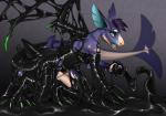 anthro black_body black_goo blue_eyes claws eyelashes fingers goo_transformation hair male open_mouth purple_hair simple_background slime solo teeth toe_claws tongue transformation fefairy funexyre_(farex) cetacean dolphin hybrid mammal marine oceanic_dolphin toothed_whale 2019 digital_media_(artwork) signature