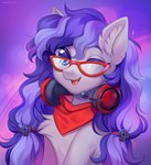 blue_eyes electronics eyewear female glasses headgear headphones headset kerchief one_eye_closed open_mouth solo margony hasbro my_little_pony fan_character equid equine mammal 2021 digital_media_(artwork) hi_res shaded