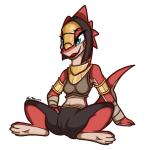 anthro blue_eyes breasts camel_toe clothed clothing female non-mammal_breasts open_mouth open_smile short_stack simple_background smile solo white_background srmario ever_oasis nintendo miura drauk scalie 1:1