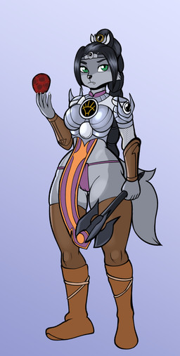 anthro anthrofied armor breasts clothing female female_anthro fur green_eyes multicolored_body multicolored_fur solo two_tone_body two_tone_fur fourssss baldur's_gate baldur's_gate_3 larian_studios shadowheart_(baldur's_gate) canid canine canis mammal wolf 2025 digital_drawing_(artwork) digital_media_(artwork) hi_res