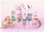 anthro blue_body bottomwear breasts christmas_clothing clothed clothing featureless_crotch feet female fingers green_body group holidays kneeling midriff red_body skirt slightly_chubby standing text thick_thighs toes topwear white_body wide_hips azuretto christmas nintendo pokemon gardevoir generation_1_pokemon generation_2_pokemon generation_3_pokemon generation_4_pokemon generation_6_pokemon goodra latias legendary_pokemon lopunny lugia mewtwo pokemon_(species) absurd_res english_text hi_res signature