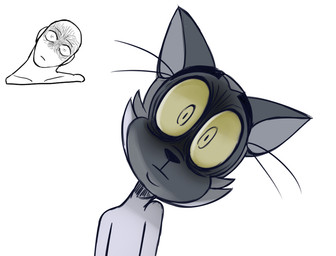 anthro black_nose blank_expression blank_stare empty_eyes front_view fur grey_body grey_ears grey_fur head_tilt male multicolored_body multicolored_fur simple_background solo two_tone_body two_tone_fur whiskers white_background yellow_eyes yellow_sclera 8-bit-britt bunnicula_(series) chester_(bunnicula) domestic_cat felid feline felis mammal 2017 digital_media_(artwork)