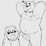 anthro armpit_hair balls belly blush body_hair duo erection genitals male moobs nipples open_mouth overweight overweight_male penis simple_background surprised tongue spacepanda bear giant_panda mammal 1:1 2023 hi_res