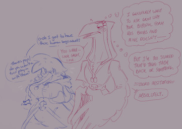 anthro beady_eyes beak big_beak big_hands biped blush blush_lines bottom_heavy breast_grab breast_size_difference breasts chest_tuft clothed clothing digitigrade dress duo envy eyelashes feathers featureless_chest female flat_chested fluffy fluffy_chest flustered front_view hand_on_breast head_tuft hood huge_hands larger_anthro larger_female long_beak long_neck looking_at_another oblivious offering_to_another playing_with_self simple_background size_difference slim_female small_waist smaller_anthro smaller_female tail tail_feathers text thick_thighs thought_bubble tuft wide_hips winged_arms wings drawtheuniverse pepper_(proxicute) salt_(drawtheuniverse) avian bird corvid corvus_(genus) crow oscine passerine 2025 english_text half-length_portrait portrait sketch