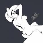 anthro breasts butt female fur hair looking_back nude rear_view solo text freakyed freedom_planet galaxytrail neera_li bear giant_panda mammal 1:1 2019 absurd_res chinese_text hi_res monochrome