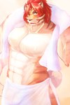 abs anthro clothing fur hair male muscular muscular_anthro muscular_male orange_body orange_fur pecs red_hair solo striped_body striped_fur stripes towel wet wet_body wet_clothing kogane_kotetsu lifewonders tokyo_afterschool_summoners nomad_(tas) felid mammal pantherine tiger 2:3 absurd_res hi_res