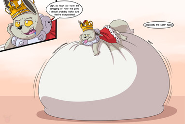 belly big_belly crown duo feral headgear huge_belly immobile inflation liquid_inflation male simple_background speech_bubble text vore water_inflation yellow_sclera dweet-tea nintendo pokemon eevee generation_1_pokemon pokemon_(species) 2019 english_text
