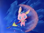 accessory anthro blue_eyes bow_(feature) bow_accessory bow_ribbon chest_tuft fur hair_accessory hair_bow hair_ribbon long_ears magic melee_weapon moon pink_body pink_fur polearm ribbons sky solo spear tuft weapon yellow_body yellow_fur airikemosuki jewelpet sanrio sega sega_fave luna_(jewelpet) lagomorph leporid mammal rabbit 4:3