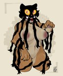 anthro big_breasts black_mask blood bodily_fluids breasts butt claws fangs female fur genitals nipples nude orange_body orange_fur paws pussy simple_background solo stripes teeth thick_thighs under_boob wide_hips yellow_eyes rodd.y dream_tiger_(govy9807) felid mammal monster pantherine tiger 2024 absurd_res digital_drawing_(artwork) digital_media_(artwork) hi_res portrait three-quarter_portrait