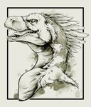 biped feathered_crest feathers feral head_crest male sharp_teeth solo teeth tongue tongue_out whelpsy lacertius dinosaur dromaeosaurid feathered_dinosaur feathered_scalie prehistoric_species reptile scalie theropod utahraptor hi_res monochrome