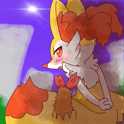 :o ambiguous_anthro ambiguous_gender anthro biped blush dipstick_tail food hands_behind_back hands_together looking_at_viewer looking_back looking_back_at_viewer markings object_in_tail open_mouth outside shrimp_(food) snout solo standing sun tail tail_markings annyui0611 nintendo pokemon braixen canid generation_6_pokemon mammal pokemon_(species) 1:1 2022 digital_drawing_(artwork) digital_media_(artwork) half-length_portrait japanese_description portrait translated_description