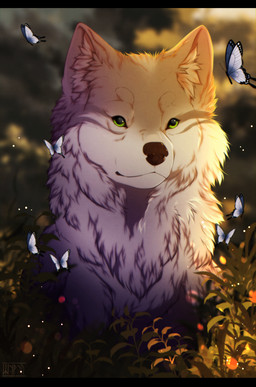 ambiguous_gender black_bars black_nose cheek_tuft facial_tuft feral fluffy fluffy_ears forest fur grass green_eyes grey_body grey_fur inner_ear_fluff light looking_at_viewer morning neck_tuft plant solo sunlight tree tuft white_body white_fur shyryp arthropod butterfly canid canine canis insect lepidopteran mammal wolf absurd_res digital_drawing_(artwork) digital_media_(artwork) hi_res letterbox lighting shaded