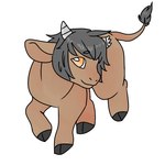 alternate_form ambiguous_gender broken_horn brown_body brown_fur feral fur grey_hair grey_horn hair hooves horn orange_eyes quadruped simple_background smile solo tail white_background manitka manitka_storm bovid bovine cattle mammal 1:1 2019 digital_media_(artwork) low_res