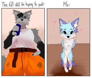 anthro black_body black_fur blue_body blue_fur clothed clothed_male clothing duo featureless_crotch femboy fur grey_body grey_fur heart_symbol low-angle_view male male_anthro nude_anthro nude_male standing text white_body white_fur spraykitty canid canine fox mammal 2025 digital_drawing_(artwork) digital_media_(artwork) english_text