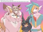 beard belt crossgender eyewear facial_hair female feral fluffy fur glasses gradient_background hair long_ears long_hair male multicolored_body multicolored_fur purple_eyes red_eyes simple_background stripes text yellow_eyes buns_and_foxes nintendo pokemon azoth_(macchiato_fox) latte_(macchiato_fox) lotus_(macchiato_fox) suzette_(macchiato_fox) arcanine eevee eeveelution gallade generation_1_pokemon generation_4_pokemon humanoid leafeon pokemon_(species) absurd_res english_text hi_res