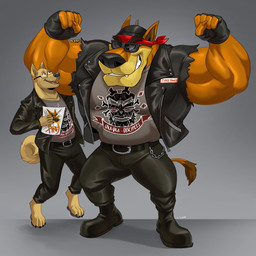 anthro armor barazoku belt bicep_grab biceps big_muscles biker biker_jacket body_hair boots bottomwear chain clothing eyewear facial_hair fangs fingerless_gloves flexing flexing_bicep flexing_both_biceps footwear fur glasses gloves grin handwear headgear helmet holding_object holding_paper jacket kerchief larger_male leather leather_bottomwear leather_clothing leather_jacket leather_pants leather_topwear looking_at_another male male/male manly muscular muscular_anthro muscular_arms muscular_male orange_body orange_fur pants paper pawpads sharp_teeth shirt shoes simple_background size_difference sleeveless_clothing sleeveless_jacket smaller_male smile solo stubble sunglasses tail tail_tuft tan_body tan_fur teeth topwear torn_clothing torn_jacket triceps tuft polartoons activision crash_bandicoot_(series) biker_tiny_tiger tiny_tiger canid canine canis dasyuromorph domestic_dog mammal marsupial recently_extinct_species thylacine 2020 absurd_res hi_res