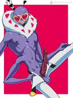 animal_genitalia animal_penis antennae_(anatomy) balls erection eyewear fur genitals looking_at_viewer male multi_arm multi_limb nipples nude penis simple_background smile solo sunglasses teeth prismanoodle hazbin_hotel hellaverse valentino_(hazbin_hotel) arthropod demon demon_humanoid humanoid insect lepidopteran moth 3:4 hi_res